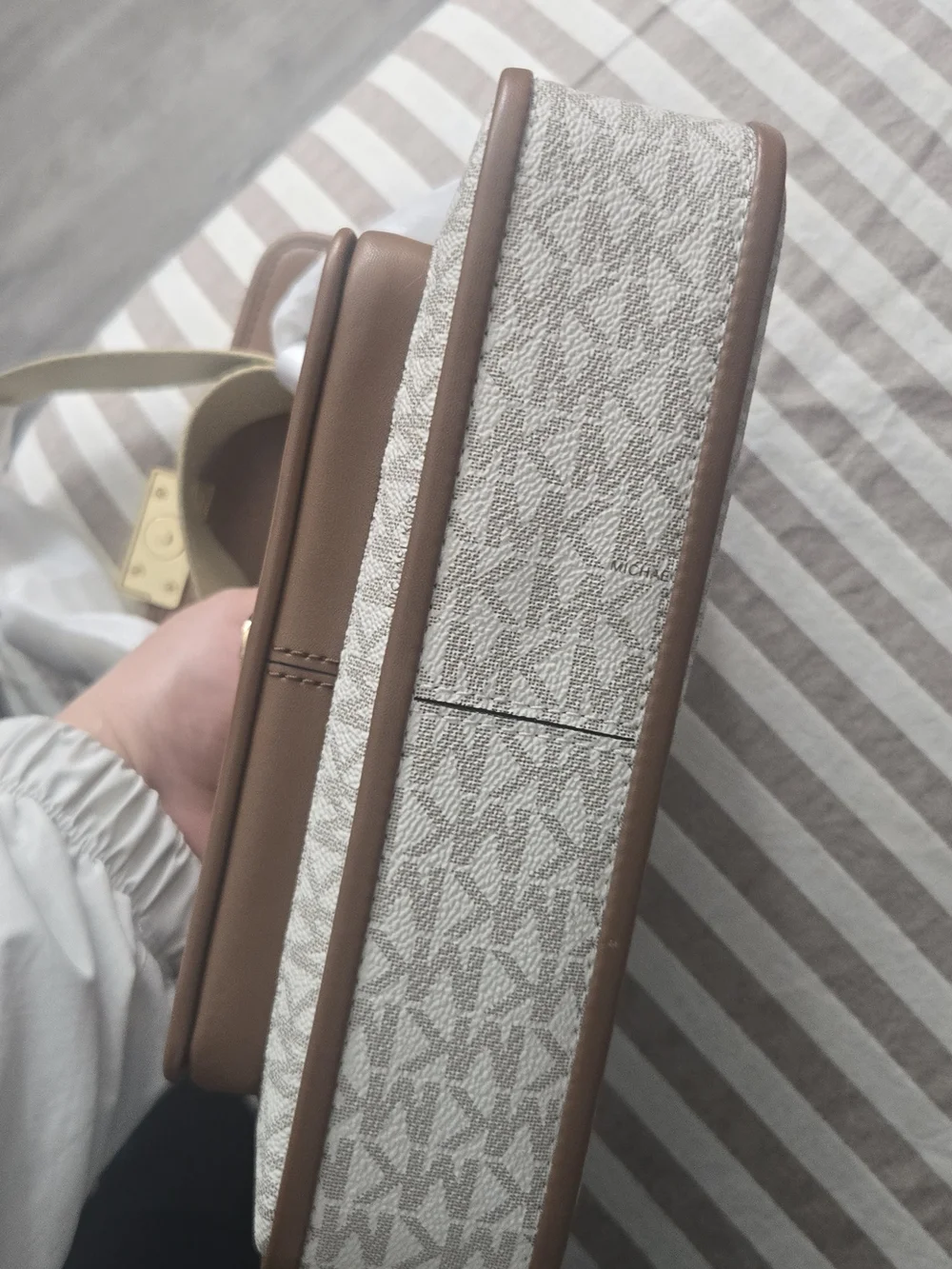 Michael Kors Taupe and Cream Signature Crossbody Wallet